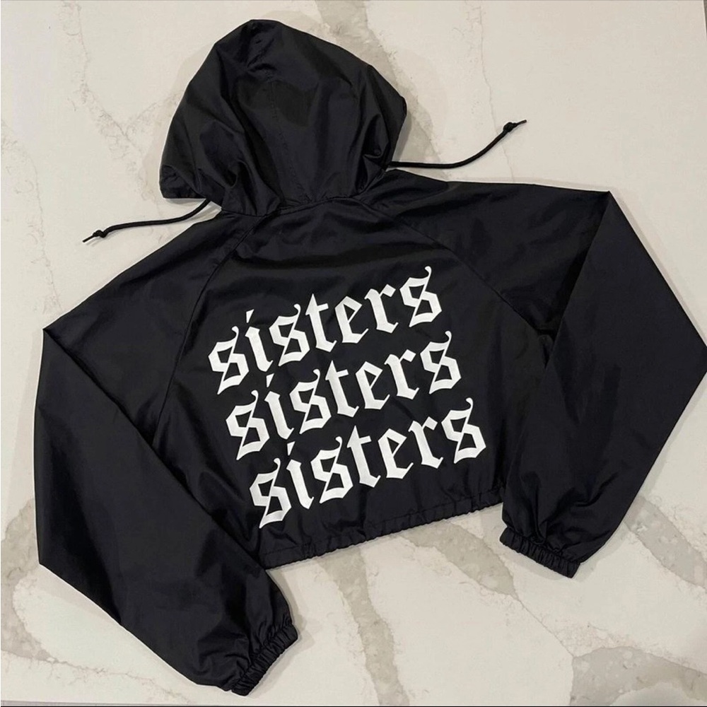 James Charles Sisters Cropped Windbreaker Womens Size S Black Back Logo NWOT